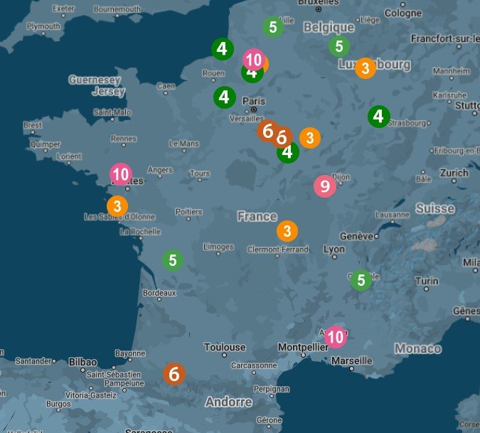 Carte des salons de flipper 2024 en France et en Belgique