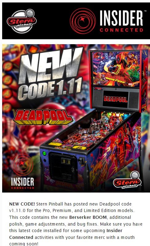 Annonce nouveau code flipper Deadpool Stern Pinball