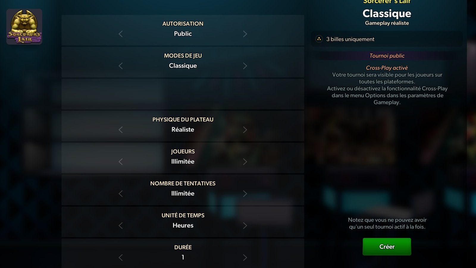 Créer un tournoi Pinball FX